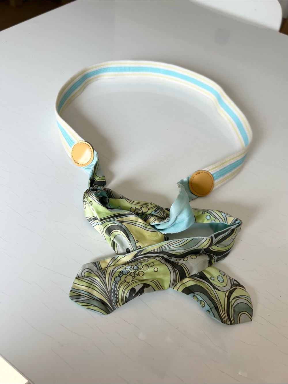 Vintage 90s Blue Green Stripe Scarf Print Belt